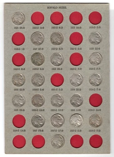 Buffalo Nickel Collection 1925 to 1938 Circulated