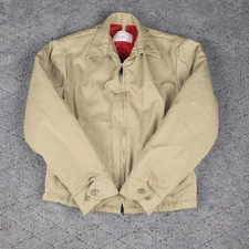 VTG Big Mac Jacket Khaki Mechanic Quilted Red Lining JC Penney Workwear Full Zip