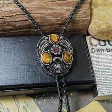 Natural Tiger's Eye Onyx  Mens Vintage Bolo Tie Wedding Necklace Western Cowboy 