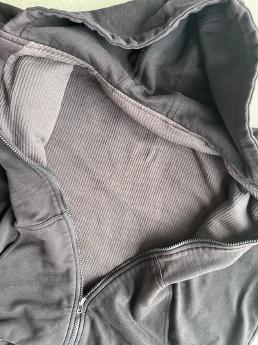 Vintage 90s Thermal Lined Hoodie Faded Boxy Black No Tag Mens L Grunge - Picture 10 of 11