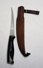 Vintage Normark Fillet Knife – Fiskars Finland Stainless Steel – Leather Sheath