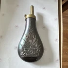 Civil War Era Embossed Powder Flask Flags Cannon Motif Brass Top Militaria