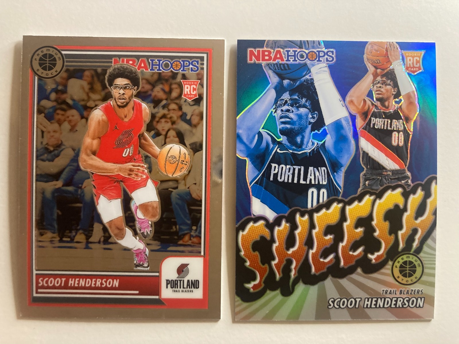 2023-24 Hoops Premium Stock #23 Scoot Henderson Sheesh Silver Prizm + Base
