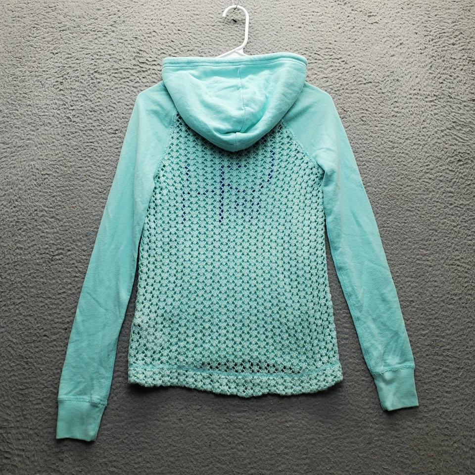 Sudadera con Capucha Gilly Hicks Sydney Para Mujer XS Verde Crochet Espalda Bordada Cordón Foto 2 de 4
