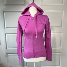 Aura Fuchsia Purple Full Zip Fitted Activewear Hoodie Jacket Womens XXS