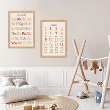 Cute Alphabet Numbers Framed Wall Art Set of 2, Educational ABC and Letters