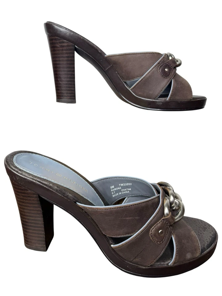 Tommy Hilfiger Sandalias Plataforma Cuero Marrón Talla 8 Y2K Slides Ramona Punta Abierta Foto 2 de 4
