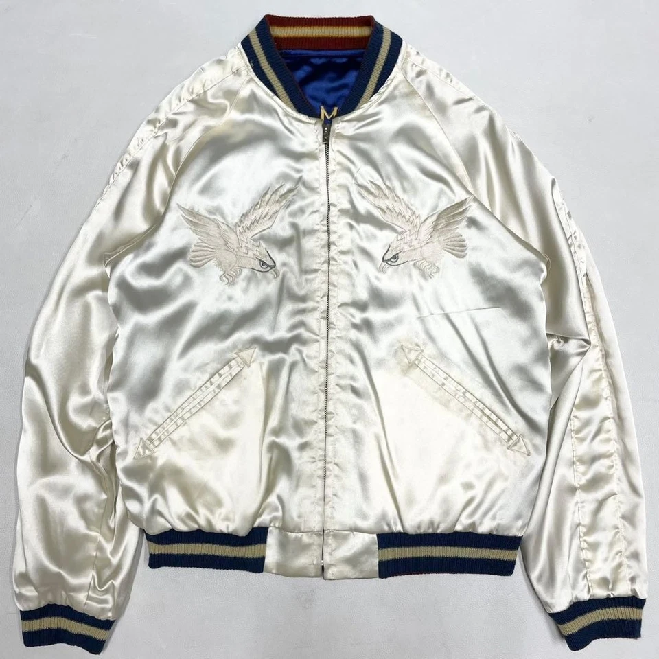 TOYO Reversible Sukajan Blue Silver Dragon Tiger Polyester Jacket Size S Vintage - Image 4 of 4