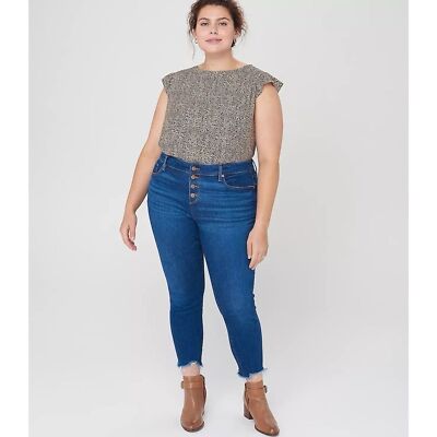LOFT Plus High Rise Button Fly Chewed Hem Skinny Jeans
