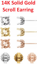 14K Gold Round Stud Earring Setting Scroll Style USA 1 Piece