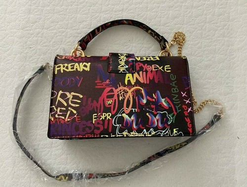 Women's Colorful Print Purse Multi-Color Small with Gold Shoulder Strap - Picture 4 of 6