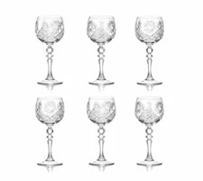 Neman hand-made 300ml (10 oz) Glassworks, Cut Crystal Wine Glasses Set of 6