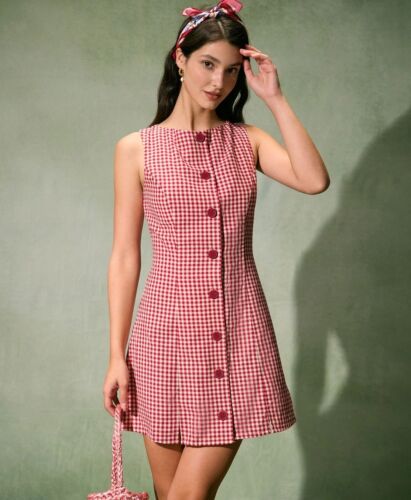 RIHOAS The Red Boat Gingham Red Mini Dress Women's 70s Size Small