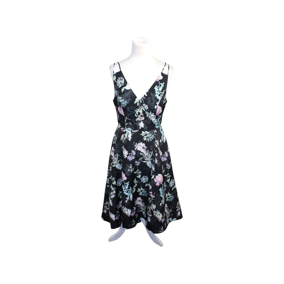 Forever New Fit & Flare Midi Dress Size 12 Black Floral Pattern Sleeveless Sampl