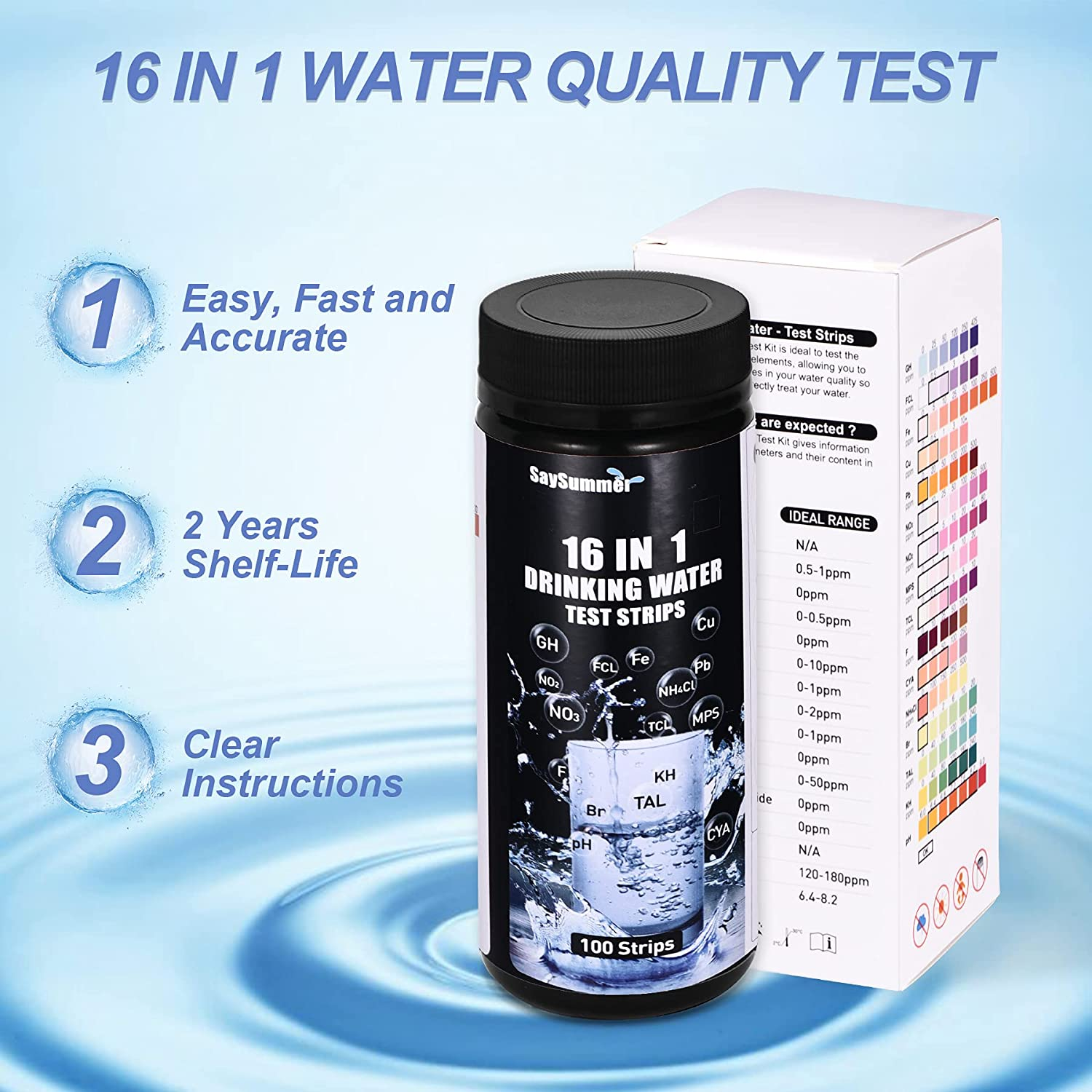 16 in 1 Kit di Test per Acqua Potabile, Strisce per Test Dell'acqua del  Rubinetto, Tester per Acqua Potabile per Piombo, pH, Rame, Ferro, Nitrato,  Cloro e Altro Ancora : : Giardino