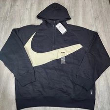 Nike Big Swoosh 1/2 Zip Hoodie Black/Sail Mens Size L New DX0566-013