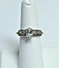 Sterling Silver Oval Cubic Zirconia Flower Ring Sz 6