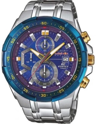 NEW CASIO MENS WATCH SILVER STAINLESS STRAP & BLUE DIAL EFR539RB-2A REDBULL