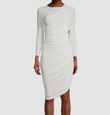  205 Norma Kamali Women's White Long Sleeve Ruched Mini Sheath Dress Sz S/FR 36