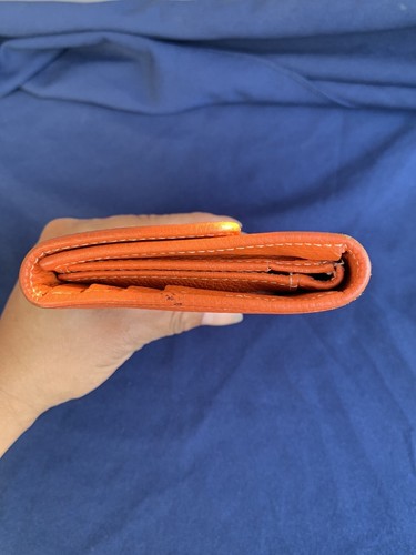 HERMES Orange Leather Dogon Purse Folded Wallet Clutch Vintage - Picture 5 of 17