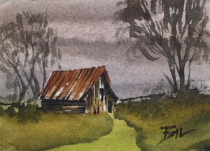 Aceo Atc Original Art Painting Barn With A Red Roof By Bill