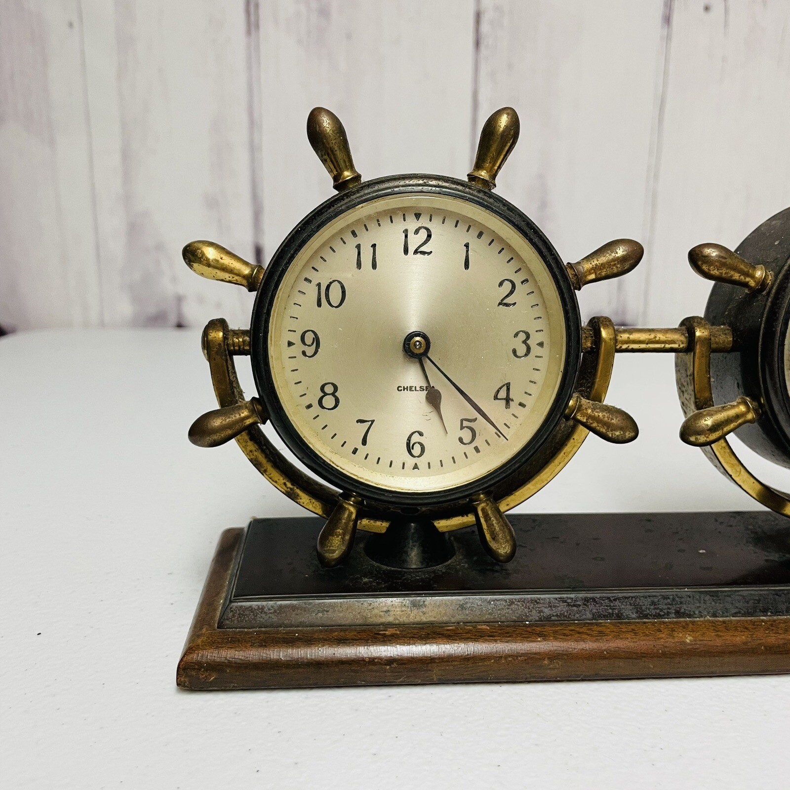 Vintage Chelsea Ships Bell Clock & Holosteric Barometer Set Heavy Metal