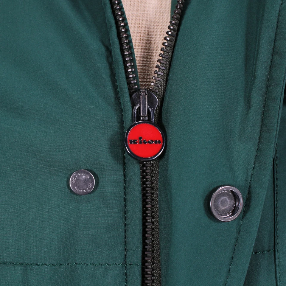 Kiton NWT Jacket Size 52 42 US In Solid Green Windbreaker With Suede Detail - Image 2 of 4