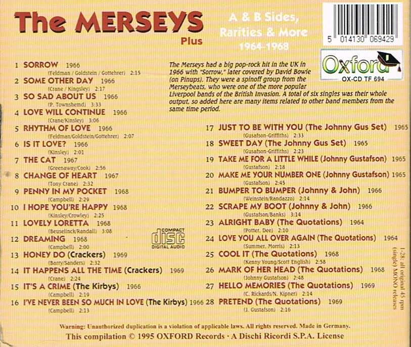 Merseys, The: A & B Sides, Rarities And More: 1964-1968 - CD - Bild 2 von 2