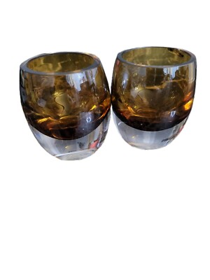 Set Of 2 Mikasa Home Accents Solaris Votive Glass Finish Amber Heavy clear base