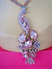 Reduced! BETSEY JOHNSON PINKTINA PINK PATINA CRYSTAL PEACOCK PENDANT NECKLACE