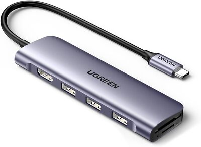 Ugreen 6 In 1 Usb C Hub Space Grey 4K Hdmi Sd Tf Card Reader 3 Usb 3.0 Ports