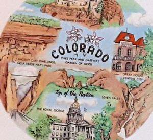 Vtg Colorado Souvenir Plate 6" Landmarks-Capital-Cheyanne Lodge-Mesa Verde-Etc