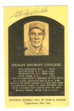 Stan Coveleski Baseball Hall of Fame Autographed Postcard Plaque