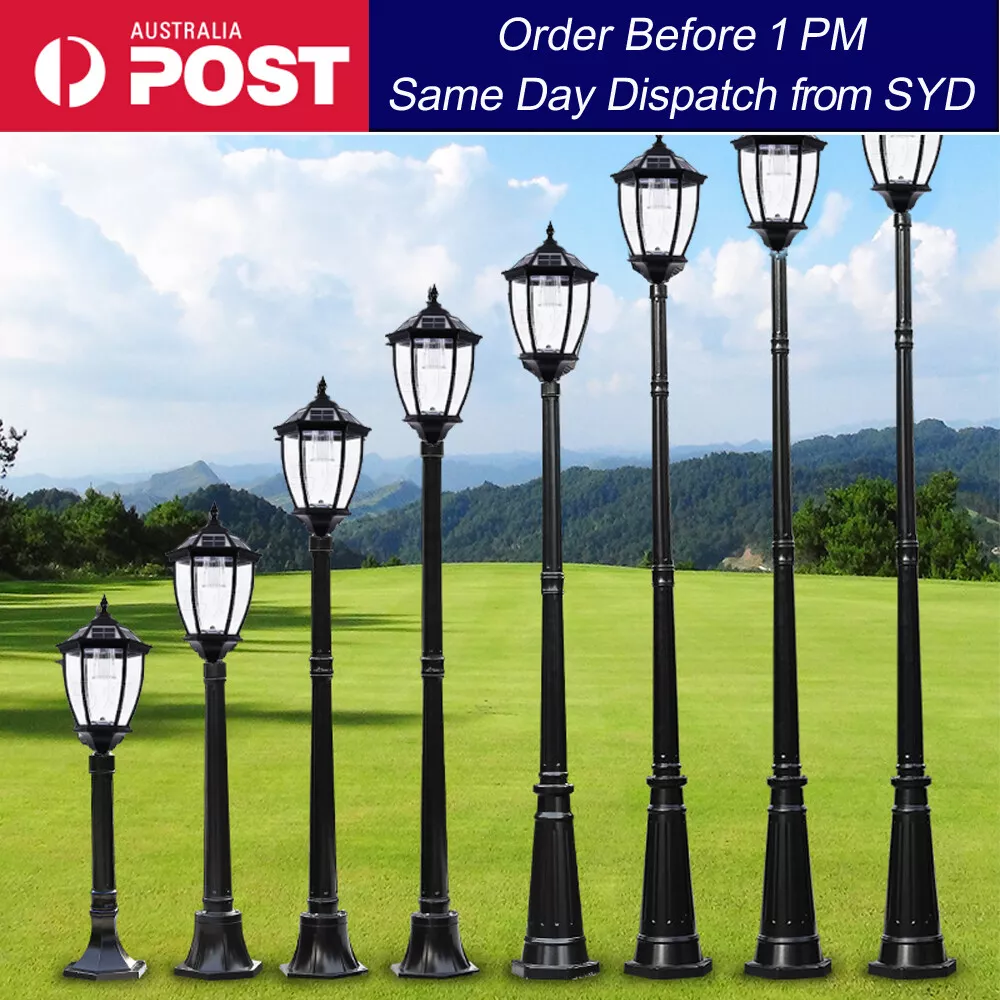 Victorian Hexagonal Solar Lamp Post Light Clear Glass Lantern Yard Lawn Walkway