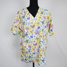 Natural Uniforms Scrub Top Womens Small Butterfly Medical Uniform Short Sleeve