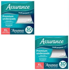 60 Count Equate Assurance Max Absorbency Unisex Premium Underpads Value Pack XL