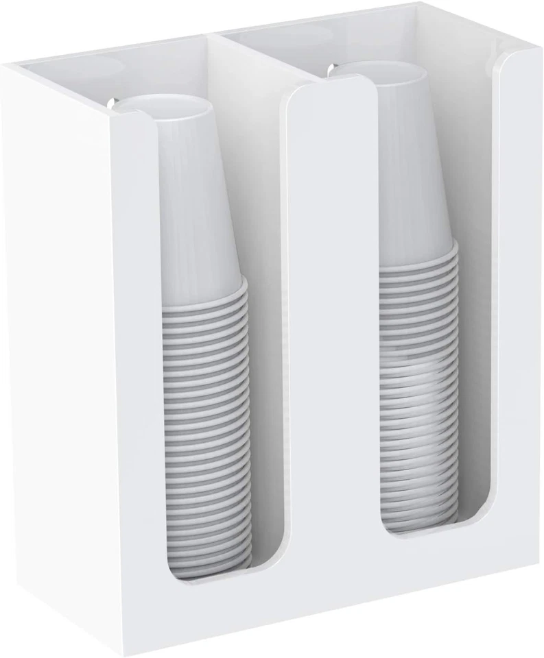 Acrylic Coffee Cup and Lid Storage Organizer Holder, 2 Compartments, White - Image 2 of 4