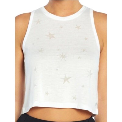 Wildfox Core Tank White Star Mix Burnout Sleeveless Cropped Size Small