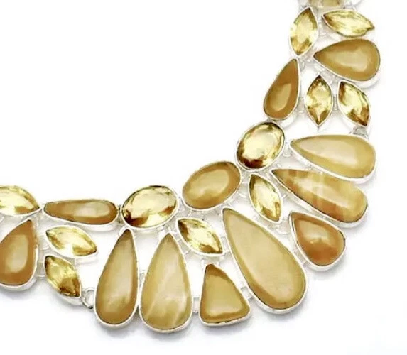 Collar grande Lanigirl amarillo encaje ágata hecho a mano + pulsera joyería 161 Gms Foto 2 de 2