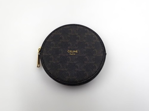 Celine Coin Case Compact Triomphe Brown Leather Used