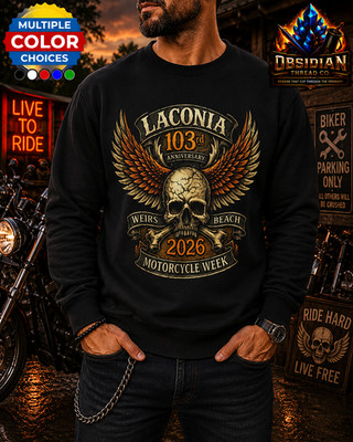 Laconia Motorcycle Week 2026 Sweatshirt 103 Weirs Beach NH Biker Rally No Harley