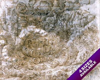 LEONARDO DA VINCI STUDY SKETCH DELUGE GREAT FLOOD PAINTING REAL CANVAS ART PRINT