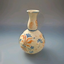 Vaso in ceramica fine 800, decorazione floreale blu/arancio, manifattura Italia