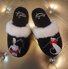 Vintage Ladies Slippers - Black/Red, Size 6