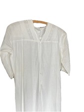 Antique cotton nightgown button front white cotton 3/4 sleeves Lace trim yoke