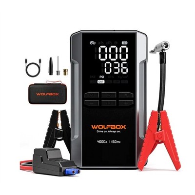 WOLFBOX - 4000A Jump Starter with 160PSI Air Compressor, 88.8Wh Portable Tire In