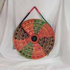 Ethiopian Flat Wall Basket Traditional Hand Woven Straw Dyed Basket Africa