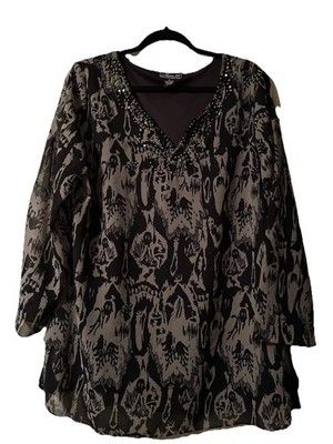 Women s Size 1X Tunic Blouse Beaded Lined Whimsy Goth Dark Fairy Grunge Office