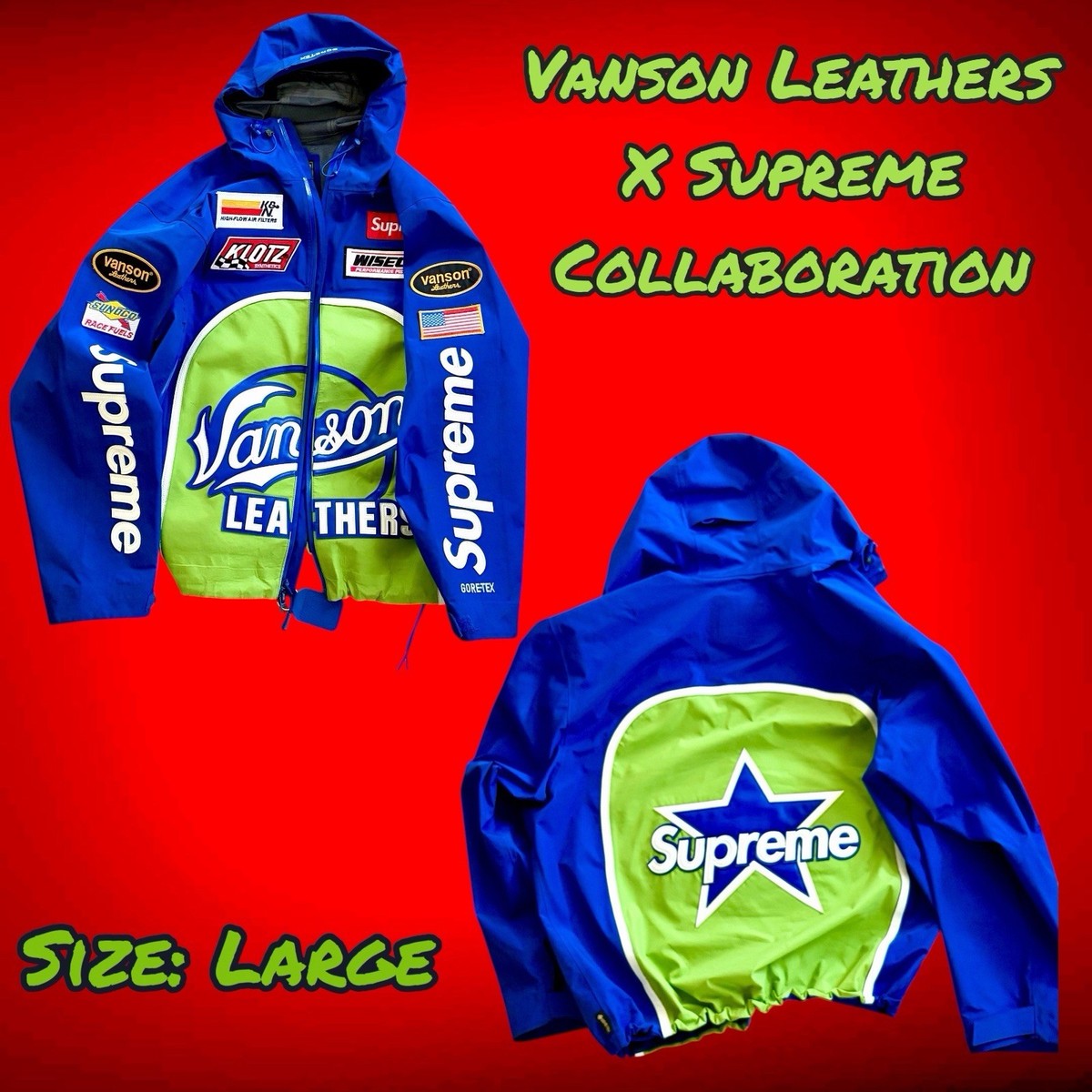 Supreme X Vanson Leathers GORE-TEX Shell Motorcycle Jacket Royal