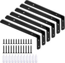 6PCS Black L Bracket 6x2 Shelf Support Corner Brace 42lb Heavy Duty